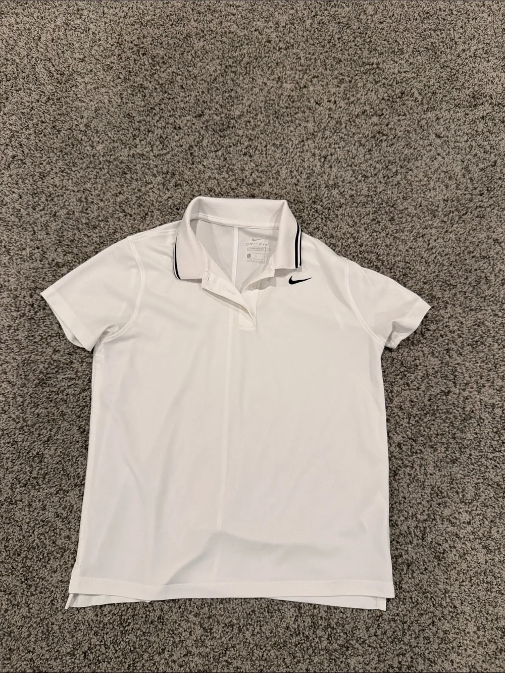 Nike White Polo with Black Trim and Swoosh Accent